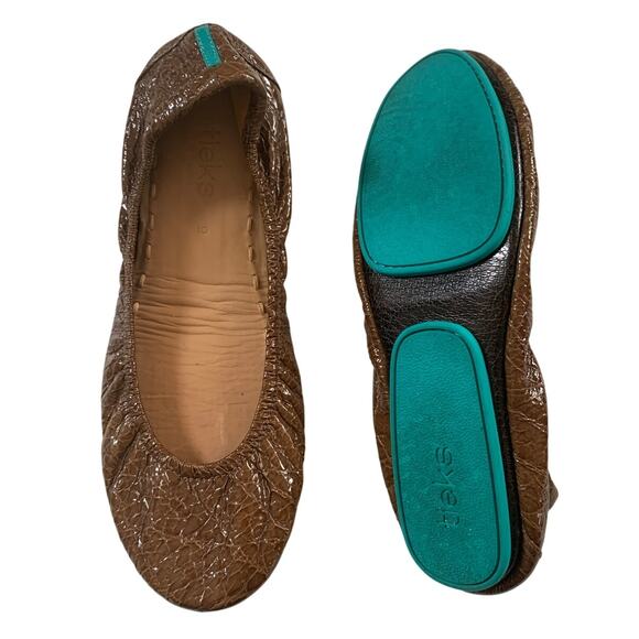 Tieks Sienna Brown Croc Shoes, Foldable Ballet Flats, size 9 - Picture 2 of 10